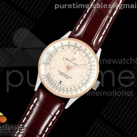 TF공장 브라이틀링 내비타이머 38 크림다이얼 브라운가죽스트랩 Navitimer 38 Date SS TF 1:1 Best Edition Cream Dial RG Bezel on Brown Leather Strap A2824