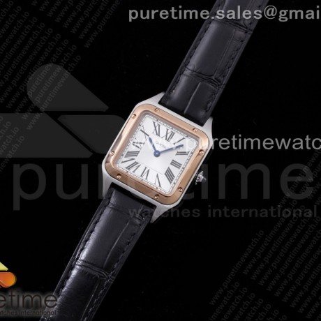 OX공장 산토스 27.5MM 로골콤비 실버다이얼 가죽스트랩 Santos 27.5mm SS/RG Silver Dial on Black Leather Strap Ronda Quartz