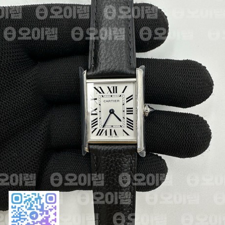 AF공장 까르띠에 탱크 머스트 라지 스틸 화이트다이얼 가죽스트랩