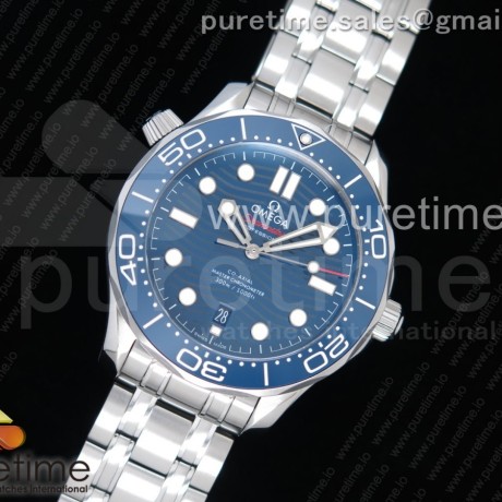VS공장 오메가 씨마스터 다이버 300M 스틸 블루다이얼 브레이슬릿 2018 Seamaster Diver 300M VSF 1:1 Best Edition Blue Ceramic Blue Dial on SS Bracelet A8800 V2 (Black Balance Wheel)