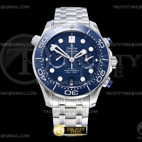 OM공장 오메가 2018 씨마스터 300M 크로노그래프 스틸 블루다이얼 브레이슬릿 Seamaster 300m 2018 Chrono SS/SS Blue OMF Asia 9900