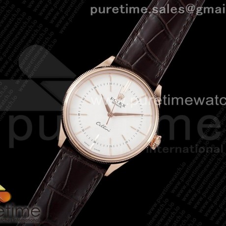 KZ공장 롤렉스 셀리니 로즈골드금통 화이트다이얼 가죽스트랩 Cellini RG KZF 1:1 Best Edition White Dial Stick Markers on Brown Leather Strap SA3132