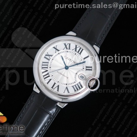 AF공장 까르띠에 발롱블루 42MM 스틸 화이트다이얼 블랙크로커다일스트랩 Ballon Bleu 42mm SS White Texture Dial on Black Crocodile Strap A2892