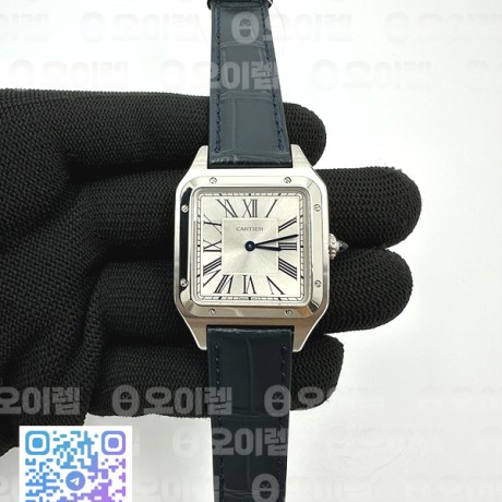 F1공장 까르띠에 산토스 뒤몽 31.4 스틸 실버다이얼 블랙가죽스트랩 Santos Dumont 31.4mm IWSF Best Edition Silver Dial on Black Leather Strap Quartz