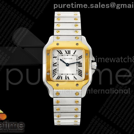 8848공장 까르띠에 산토스 스몰 옐로우골드콤비 화이트다이얼 브레이슬릿 Santos 27mm SS/YG 8848F 1:1 Best Edition Silver Dial on SS/YG Bracelet Quartz