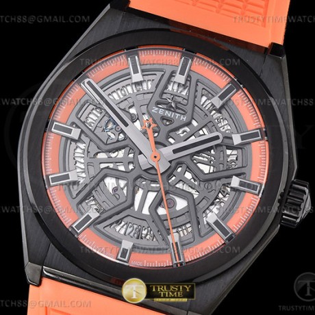 LF공장 제니스 데피 클래식 스켈레톤 PVD블랙 오렌지다이얼 오렌지러버스트랩 ZEN048F - Defy Classic Skeleton PVD/RU Org Ske LF V2 A2892