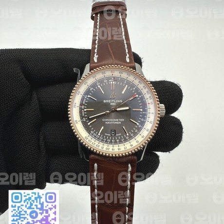V7공장 브라이틀링 내비타이머 로즈골드 금통 그레이다이얼 가죽스트랩 Navitimer 1 SS 41mm RG Bezel Gray Dial on Brown Leather Strap A2824