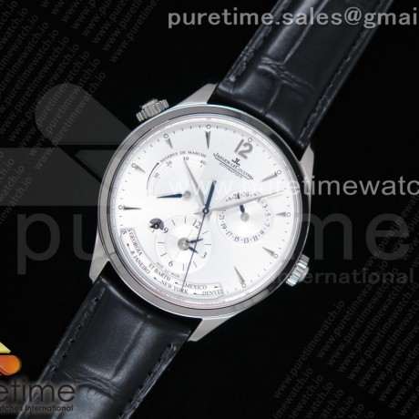 ZF공장 예거르쿨트르 마스터 지오그래픽 화이트다이얼 가죽스트랩 Master Geographic Real PR SS White Dial on Black Leather Strap A939