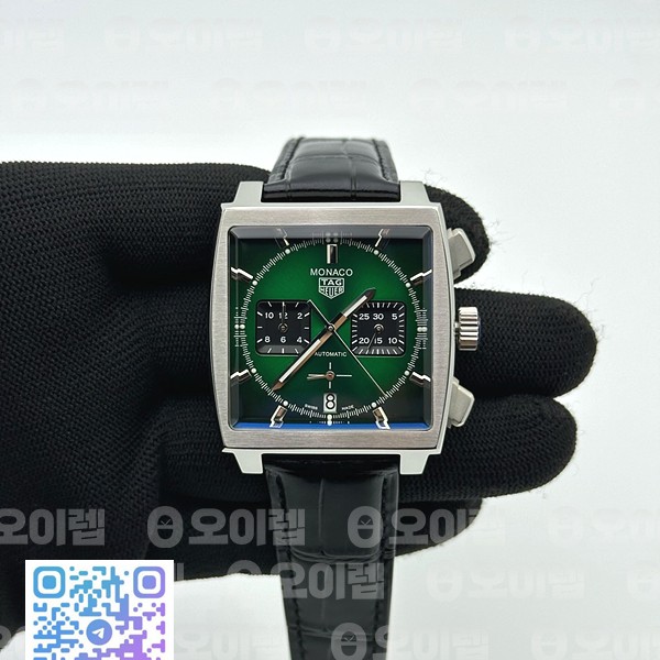 태그호이어 모나코 크로노그래프 그린옴브르다이얼 가죽스트랩 Tag Monaco Chronograph SS/LE Green Jap VK64A