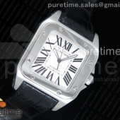 KZ공장 까르띠에 산토스100 라지 스틸 화이트다이얼 가죽스트랩 Santos 100 38mm SS White Dial on Pink Leather Strap A2824