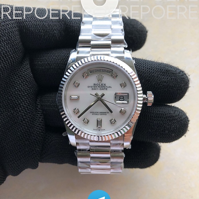GM공장 데이데이트 36 자개다이얼 2836 Day Date 36 128239 GMF 1:1 Best Edition 904L Steel White Dial Diamonds Markers on Bracelet A2836
