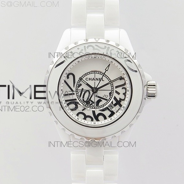 HT공장 샤넬 J12 화이트세라믹 넘버다이얼 33mm 여성용 세라믹브레이슬릿 솔리드백 J12 33mm White Korea Ceramic EAST Factory 1:1 Best Edition White Numbers Dial on Bracelet Swiss Quartz KOR EAST공장