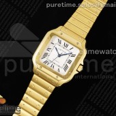3K공장 까르띠에 산토스 미디움 35 옐로우골드금통 화이트다이얼 브레이슬릿 Santos de Cartier 35mm YG 3KF 1:1 Best Edition White Dial on YG SmartLinks Bracelet MIYOTA 9015