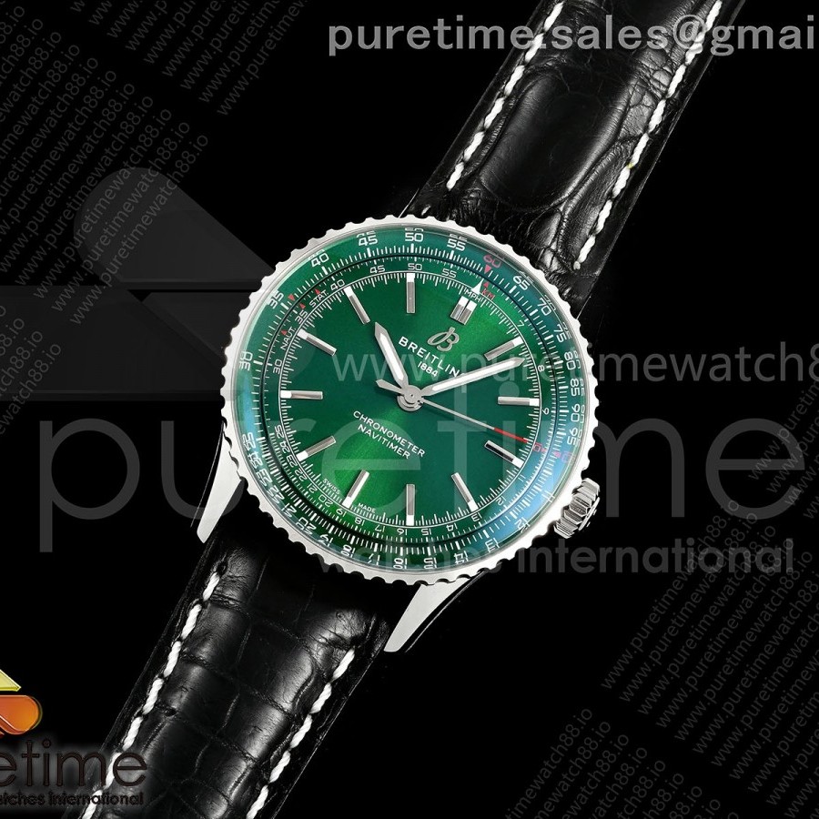 TF공장 브라이틀링 내비타이머 41 그린다이얼 블랙가죽스트랩 Navitimer 41 SS TF 1:1 Best Edition Green Dial on Black Leather Strap A2824