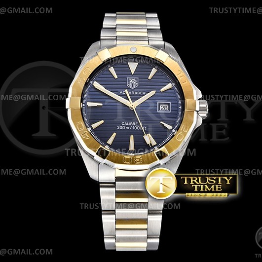 A8공장 태그호이어 아쿠아레이서 청콤 쿼츠 Aquaracer Caliber 5 43mm YG/SS Blue A8F VK Quartz