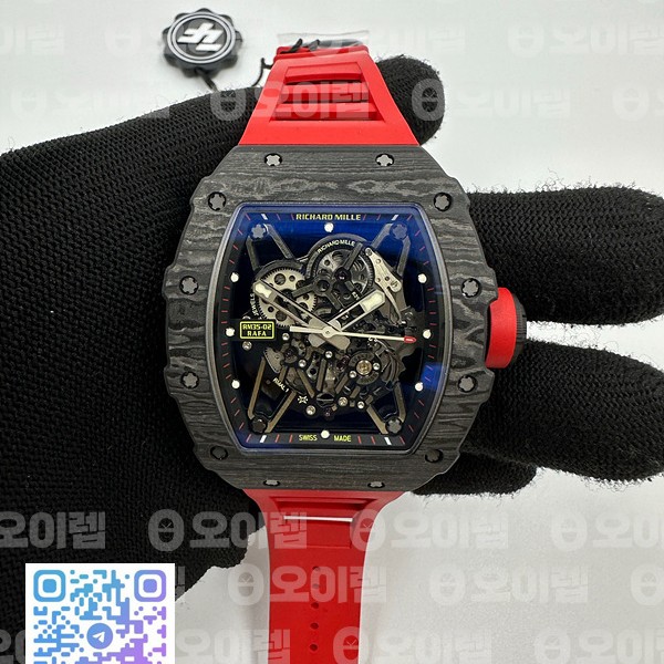 ZF공장 리차드밀 NTPT풀카본 RM035-02 블랙 레드러버스트랩 V6 RM035-02 NTPT ZF 1:1 Best Edition Skeleton Dial on Red Rubber Strap RMAL1 Super Clone V6