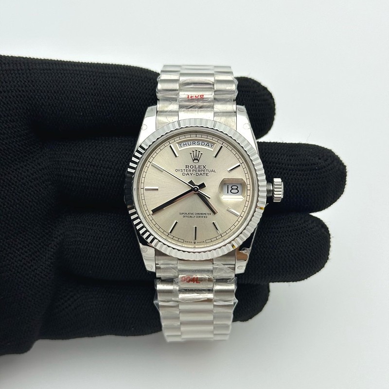 GM공장 롤렉스 데이데이트 36 실버다이얼 프레지던트브레이슬릿 2836 Day Date 36 128239 GMF 1:1 Best Edition 904L Steel Silver Dial Stick Markers on Bracelet A2836