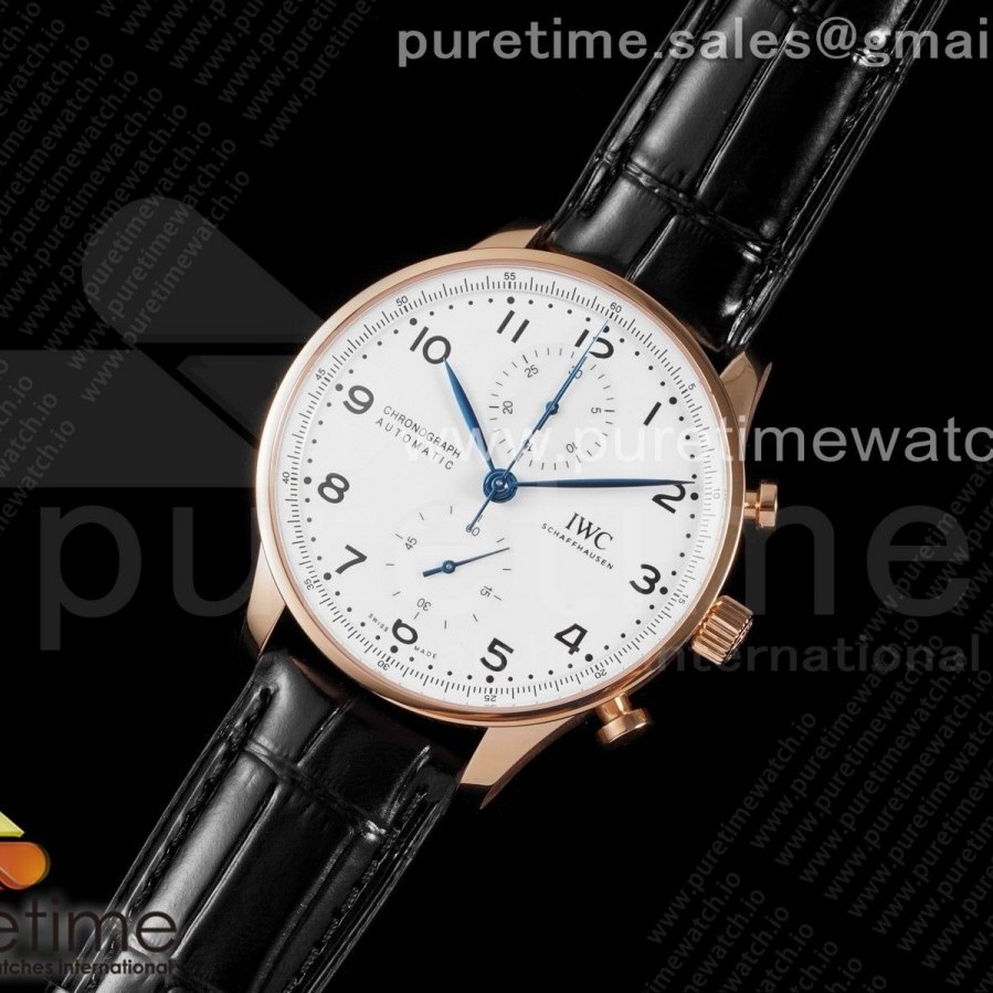 AZ공장 포르투기저 150주년 로골 화이트다이얼 가죽스트랩 Portuguese Chrono IW3716 RG AZF 1:1 Best Edition White Dial Blue Markers on Black Leather Strap A69355