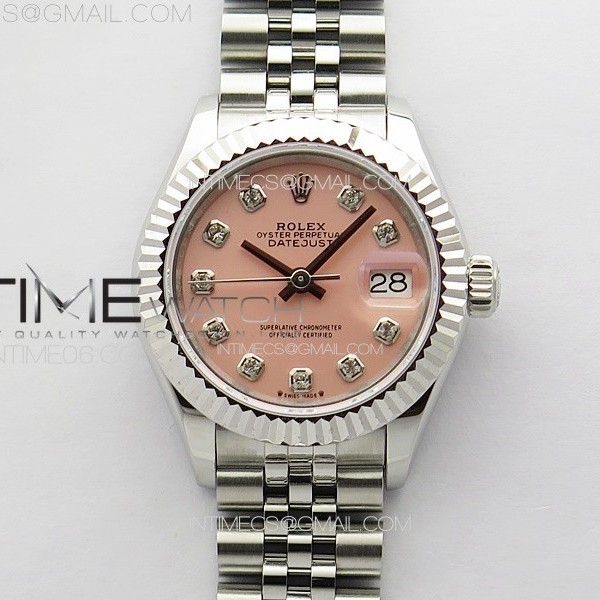 APS공장 롤렉스 레이디 데이저스트 28 스틸 핑크다이아몬드다이얼 플루티드베젤 쥬빌레브레이슬릿 Datejust 28mm 279179 SS APSF Best Edition Pink Dial Crystals Markers on SS Jubilee Bracelet NH05