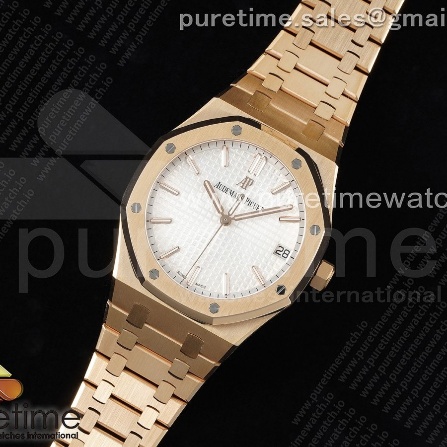 ZF공장 오데마피게 로얄오크 15500 로즈골드금통 실버다이얼 브레이슬릿 Royal Oak 41mm 15500 RG ZF 1:1 Best Edition White Textured Dial on RG Bracelet A4302 V2