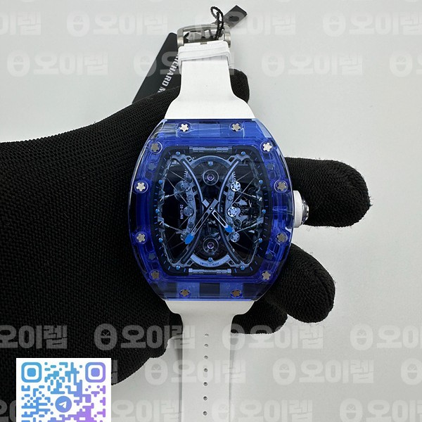 RM공장 리차드밀 RM53-02 투어빌론 블루글래스케이스 투명러버스트랩 RM53-02 Blue Transparent Tourbillon RMF Best Edition Skeleton Dial on Transparent Rubber Strap