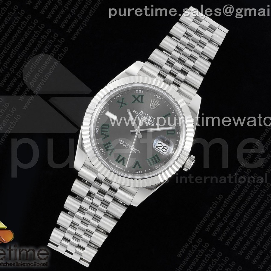 NTF공장 롤렉스 데이저스트 41 스틸 슬레이트로만다이얼 플루티드베젤 쥬빌레브레이슬릿 윔블던 DateJust 41 126334 NTF 1:1 Best Edition 904L Steel Gray Dial Green Roman Marker on Jubilee Bracelet VR3235