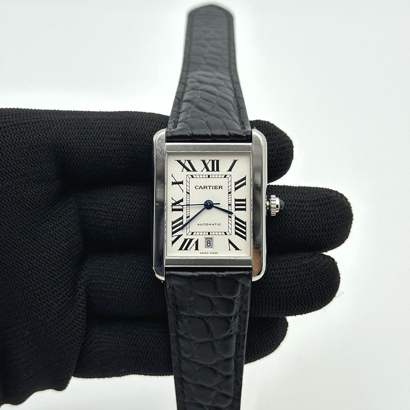 AF공장 까르띠에 탱크솔로 31mm 스틸 화이트다이얼 악어가죽스트랩 Tank Solo 31mm SS White Dial on Black Croco Strap A2892
