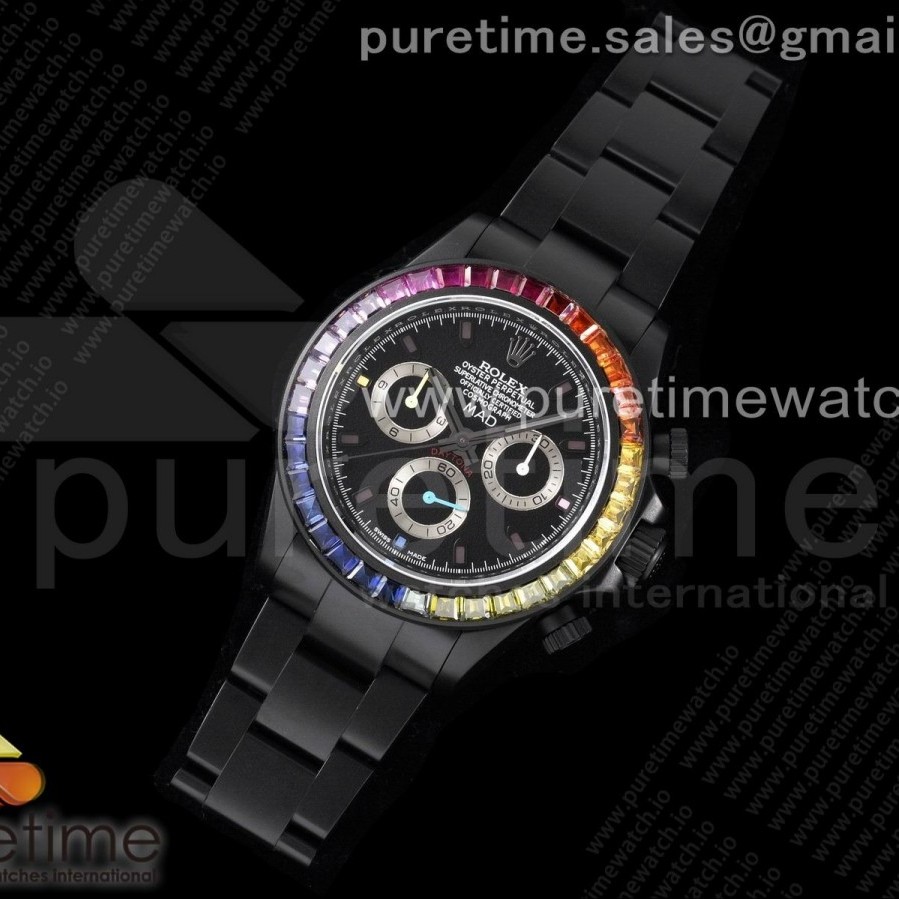 TW공장 레인보우 PVD 블랙다이얼 Rolex Daytona Rainbow Black 'MAD' PVD TWF Best Edition on PVD Bracelet A7750