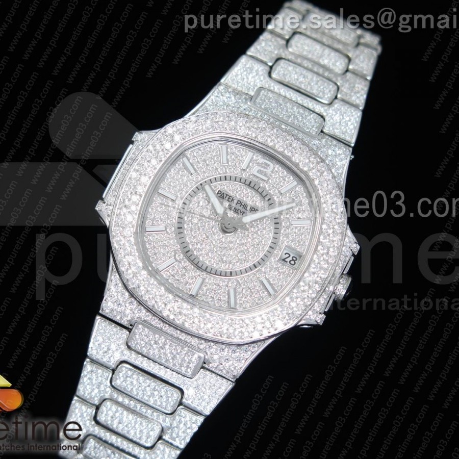 파텍필립 노틸러스 레이디 7021 스틸 풀다이아몬드 Nautilus Jumbo Ladies 7021 SS Full Paved Diamonds on Diamonds Plated SS Bracelet MIYOTA 9015