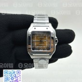 BV공장 까르띠에 산토스 2018 미디움 스틸 브라운다이얼 스마트링크브레이슬릿 Santos de Cartier 35mm SS BVF 1:1 Best Edition Brown Dial on SS SmartLinks Bracelet MIYOTA 9015