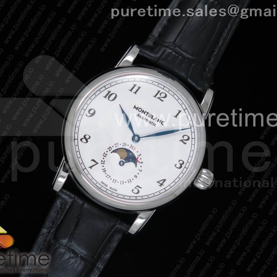 몽블랑 스타 레거시 썬앤문 스틸 화이트다이얼 가죽스트랩 Star Legacy Moonphase 42 mm SS White Dial on Black Leather Strap MIYOTA 9015
