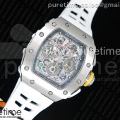 KV공장 리차드밀 RM11-03 스틸 크리스탈스켈레톤다이얼 화이트레이싱러버스트랩 RM11-03 SS Crystal Skeleton Dial on White Racing Rubber Strap A7750