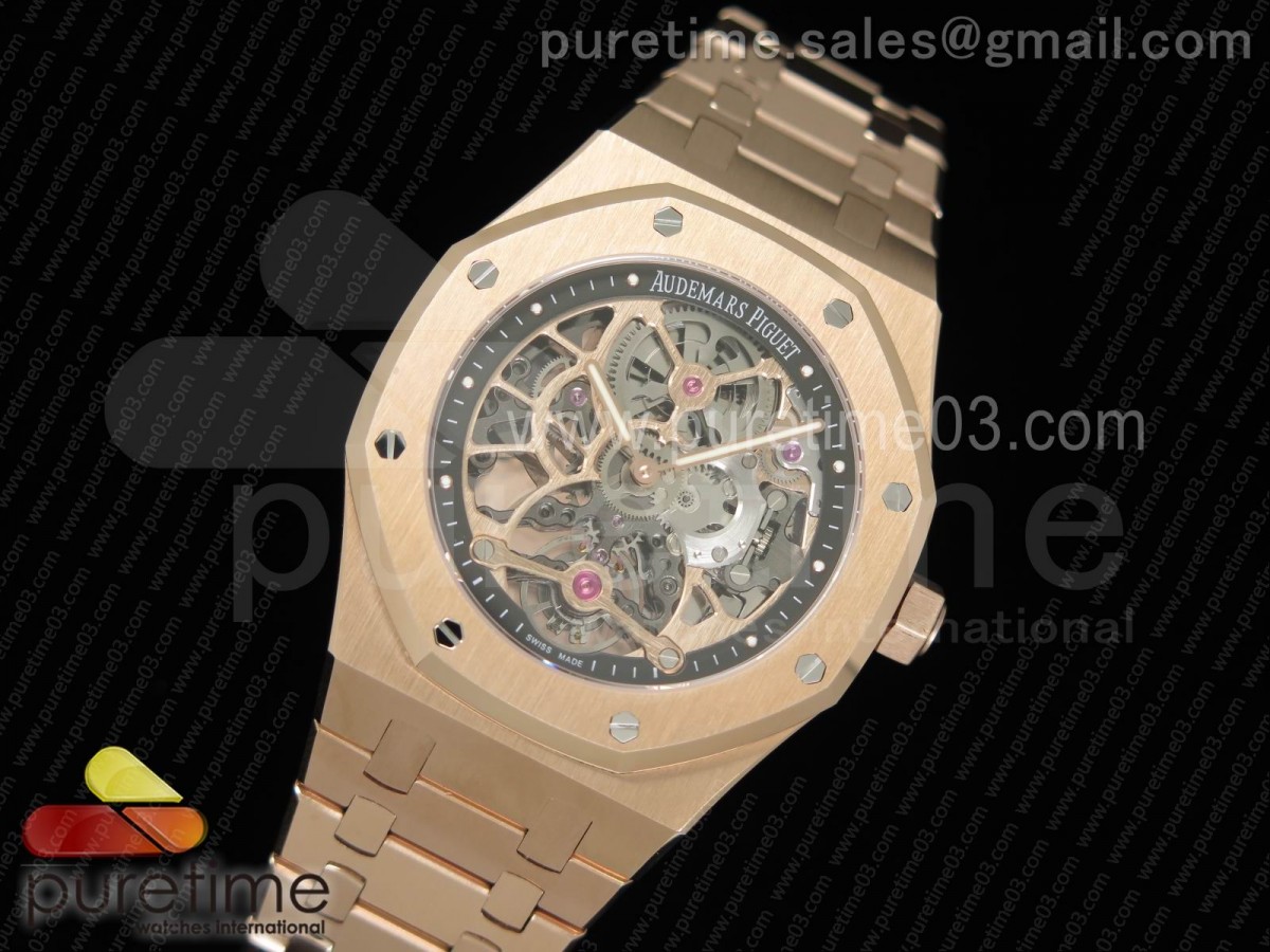 오데마피게 스켈레톤 투어빌론 로즈골드금통 브레이슬릿 Royal Oak Fake Tourbillon RG Skeleton Dial on RG Bracelet A23J