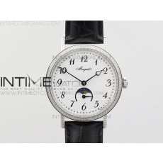 브레게 문페이즈 9087BB 스틸 화이트다이얼 다이아케이스 BG 9087BB MOONPHASE SS WHITE DIAL DIAMOND BEZEL ON BLACK LEATHER STRAP CAL.770