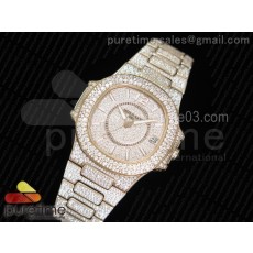 파텍필립 노틸러스 레이디 7021 로즈골드 풀다이아몬드 Nautilus Jumbo Ladies 7021 RG Full Paved Diamonds on Diamonds Plated RG Bracelet MIYOTA 9015