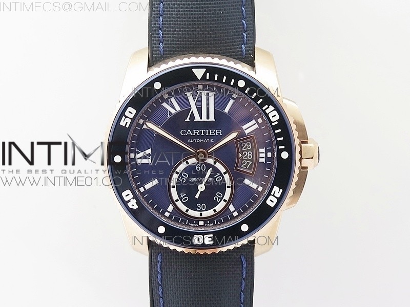 TF공장 칼리브 드 까르띠에 다이버 로즈골드금통 블루다이얼 러버스트랩 CALIBRE DE CARTIER DIVER RG BLUE DIAL ON NYLON BLACK RUBBER STRAP 23J MOVEMENT