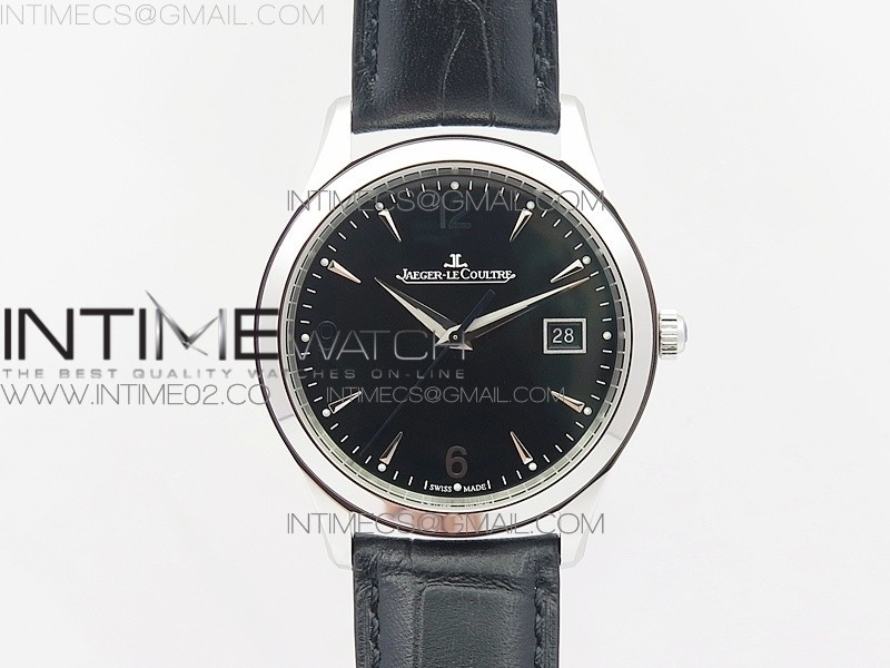 ZF공장 예거르쿨트르 마스터 그랜드 울트라씬 1548420 MASTER GRANDE ULTRA THIN 1548420 SS BLACK DIAL ON BLACK LEATHER STRAP A899/1(GREEN AR)