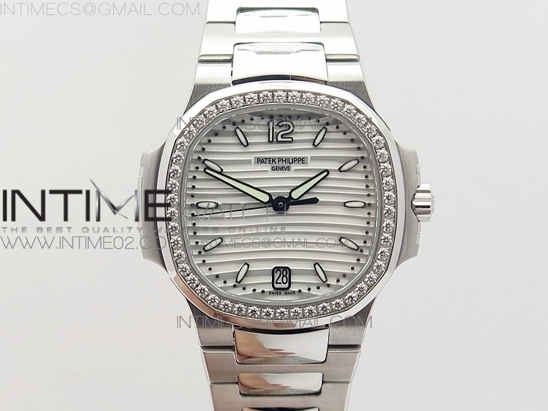 PF공장 파텍필립 노틸러스점보 레이디 7118 스틸 다이아몬드베젤 화이트다이얼 NAUTILUS JUMBO LADIES 7118 WHITE TEXTURED DIAL DIAMONDS BEZEL ON SS BRACELET A324 CLONE