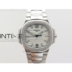 PF공장 파텍필립 노틸러스점보 레이디 7118 스틸 다이아몬드베젤 화이트다이얼 NAUTILUS JUMBO LADIES 7118 WHITE TEXTURED DIAL DIAMONDS BEZEL ON SS BRACELET A324 CLONE