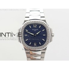 PF공장 파텍필립 노틸러스점보 레이디 7118 스틸 다이아몬드베젤 블루다이얼 NAUTILUS JUMBO LADIES 7118 BLUE TEXTURED DIAL DIAMONDS BEZEL ON SS BRACELET A324 CLONE