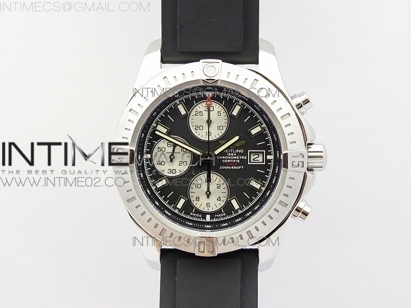 브라이틀링 챌린저 크로노그래프 블랙다이얼 러버스트랩 CHALLENGER CHRONOGRAPH SS BLACK DIAL ON RUBBER STRAP A7750 (FREE RUBBER STRAP)