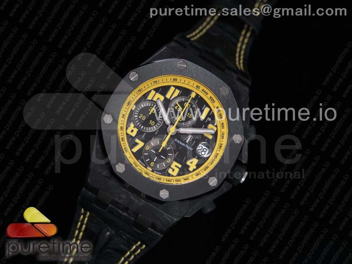 JF공장 v2 오데마피게 로얄오크오프쇼어 크로노그래프42MM 범블비 카본 가죽스트랩 V2 Royal Oak Offshore Bumble Bee Forged Carbon Leather Strap A7750 V2 w/ Cyclops