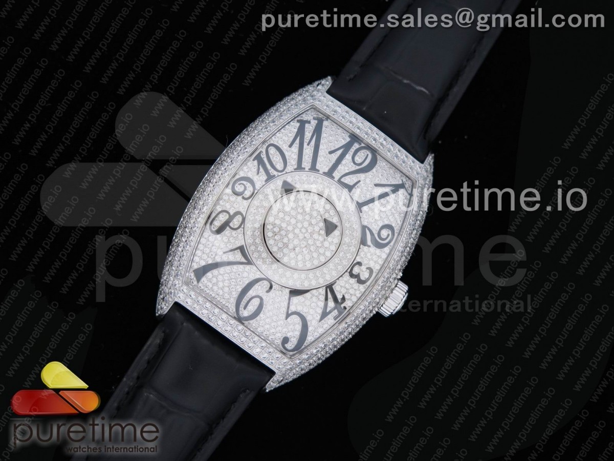 프랭크뮬러 더블 미스테리 스틸 다이아몬드다이얼 블랙가죽스트랩 Double Mystery SS Diamonds Dial on Black Leather Strap MIYOTA 9015