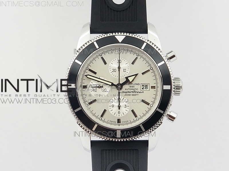 OM공장 브라이틀링 슈퍼오션 46 스틸 화이트다이얼 블랙베젤 러버스트랩 SUPEROCEAN A13312 46MM SS BLACK BEZEL WHITE DIAL ON BLACK RUBBER STRAP A7750(FREE RUBBER STRAP)