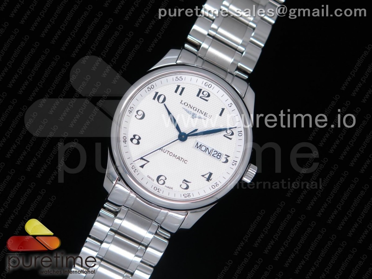 JF공장 v3 론진 마스터 데이데이트 스틸 화이트다이얼 브레이슬릿 Master Day Date SS White Textured Dial on SS Bracelet A2836 V3