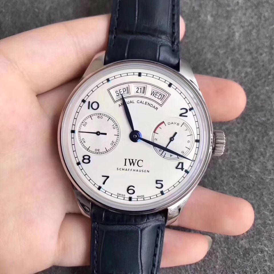 AZ공장 IWC 애뉴얼캘린더 스틸 화이트다이얼 블루핸즈 가죽스트랩