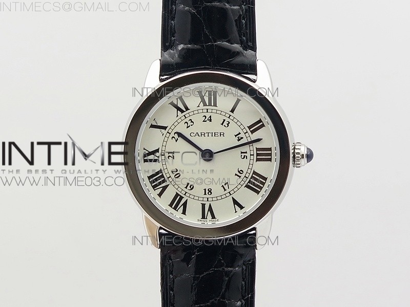 K11공장 까르띠에 롱드솔로 29MM 스틸 화이트다이얼 가죽스트랩 RONDE SOLO DE CARTIER 29MM  WHITE DIAL ON BLACK CROCO LEATHER STRAP RONDA QUARTZ