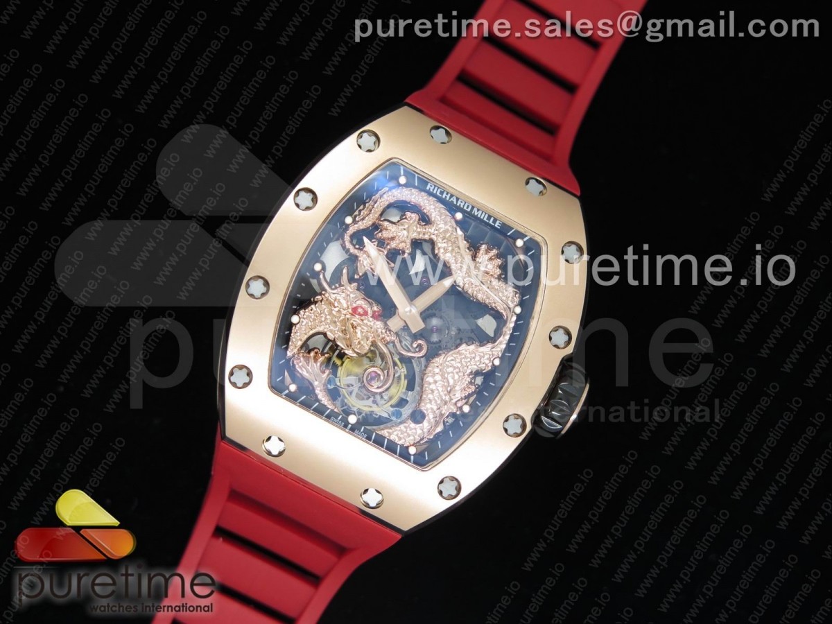 tw공장 리차드밀 RM057 투어빌론 로즈골드 드래곤다이얼 레드러버스트랩 RM057 Tourbillon RG Dragon Dial on Red Rubber Strap