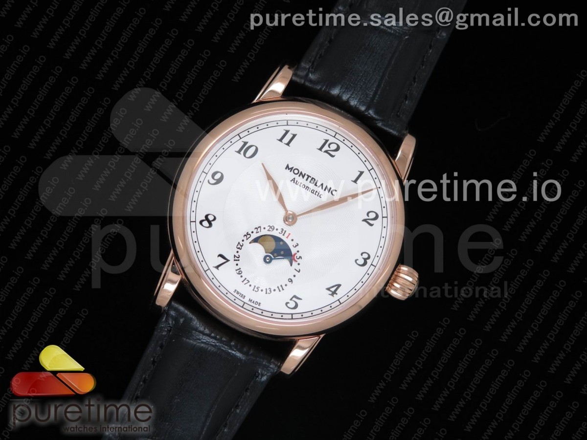 몽블랑 스타 레거시 썬앤문 로즈골드금장 화이트다이얼 블랙인덱스 가죽스트랩 Star Legacy Moonphase 42 mm RG White Dial Black Markers on Black Leather Strap MIYOTA 9015