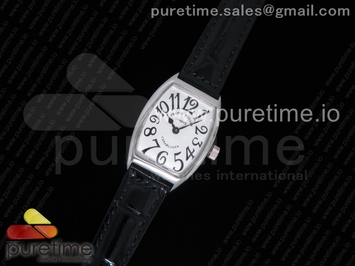 OX공장 프랭크뮬러 카사블랑카 레이디스 스틸 화이트다이얼 블랙가죽스트랩 Casablanca Ladies SS White Textured Dial on Black Leather Strap Jap Quartz